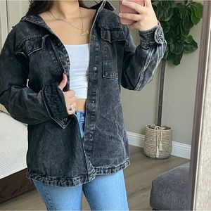Washed out black oversized denim shacket with pockets